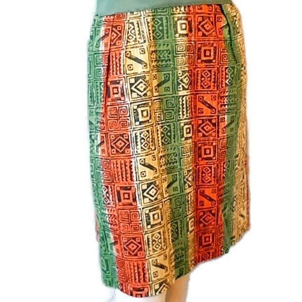 1960s Vintage Bright Cotton Print Straight Slim Pencil Skirt Waist 26 Small